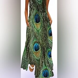 Ali & Kris ostrich pattern halter neck maxi dress Sz M